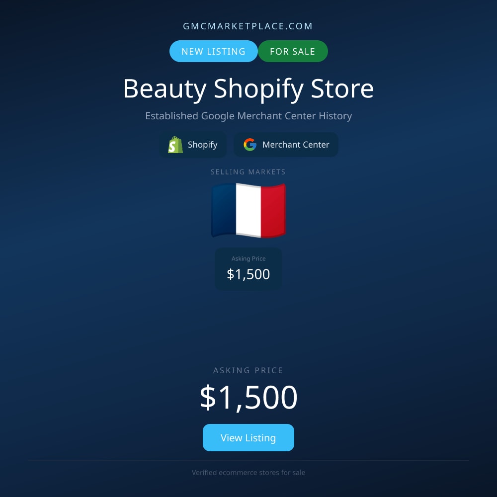gmcmarketplace's tweet photo. What if you could own a beauty store in France for just $1,500?

This seller-verified Shopify store has been operational for 1 month.

What would you do with a beauty brand of your own? https://t.co/adnN6dPI6R