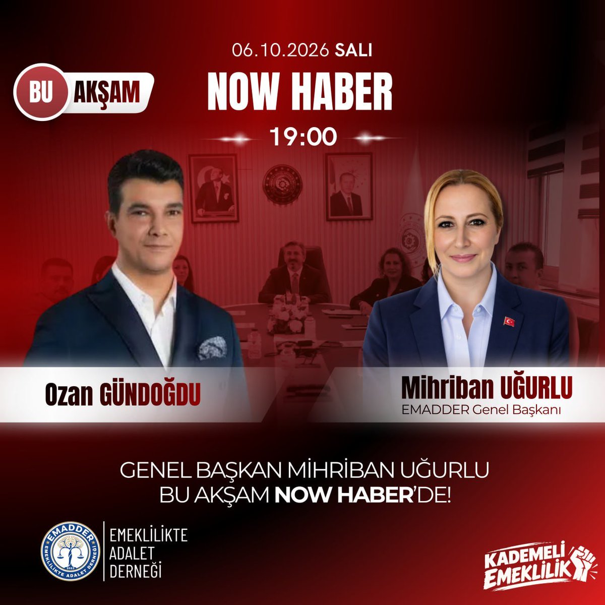 EylemBolukbas's tweet photo. 🔥 MİLYONLARIN SESİ GENEL BAŞKANIMIZ MİHRİBAN UĞURLU NOW HABER’DE!

@nowhaber
@ozngndgdu

📅 6 Ekim 2026 Salı
⏰ 19.00
📺 NOW HABER

@EmadDernegi 
#ArtıkVerinKademeyi https://t.co/SXg20tJQgx