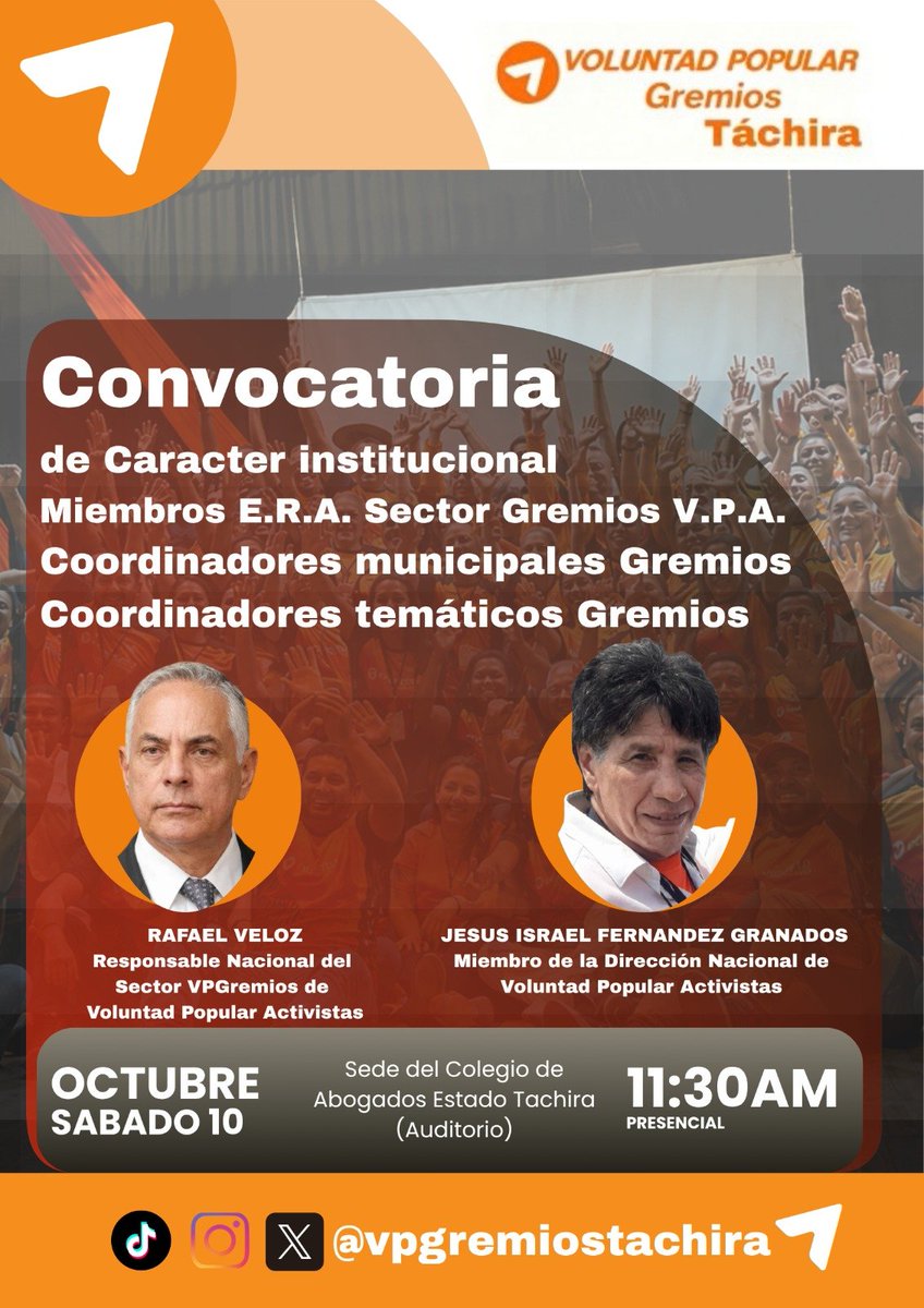 camarcazam's tweet photo. #tachira se suma a esta convocatoria. Desde @vpgremios @Rafaelvelozg @JesusIsraelFern
@carlocardozo @leopoldolopez
acompañamos a nuestros compañeros @vpgremiotachira a participar y ser protagonistas de los nuevos tiempos. #activate @camarcazam @ZenonEvencio @VPTachira https://t.co/eUQuKxde03