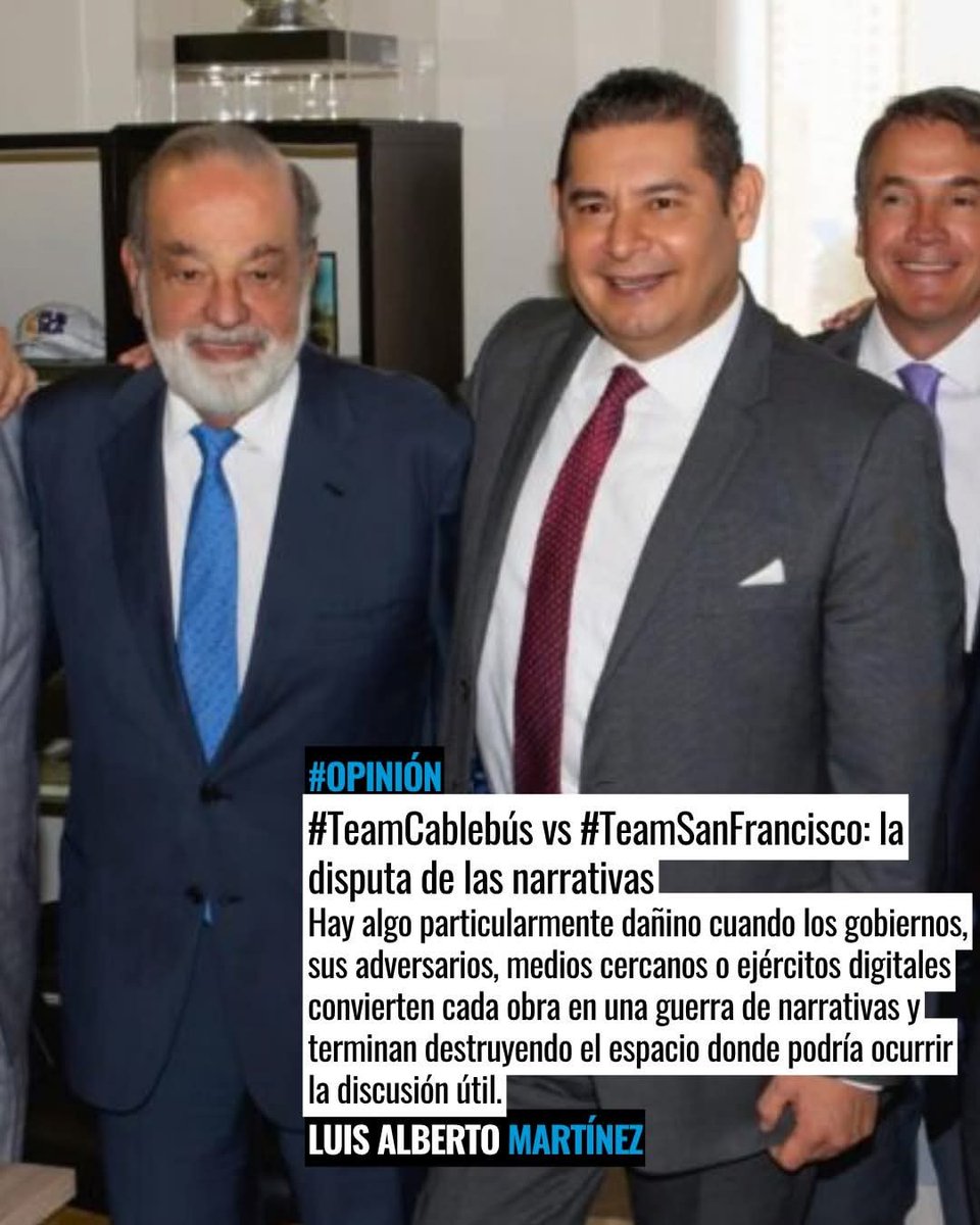 LuisMartinezPue's tweet photo. ¿Se puede cuestionar San Francisco sin ser “anti-Chedraui” y criticar el Cablebús sin ser “anti-Armenta”?

 Cuando las narrativas políticas se imponen, el análisis se empobrece y cualquier crítica termina leída como sometimiento o consigna. https://t.co/NDk6coLj15 https://t.co/eNCSPqzO2r
