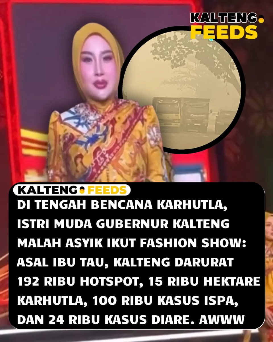 NenkMonica's tweet photo. Kehadiran istri Gubernur Kalteng dalam sebuah agenda fashion show di Jakarta memicu gelombang kritik dari masyarakat yang menilai empati kepemimpinan sangat krusial saat daerah berstatus darurat, lonjakan kasus ISPA yang menembus angka 100 ribu jiwa serta dampak karhutla yang meluas hingga belasan ribu hektare.