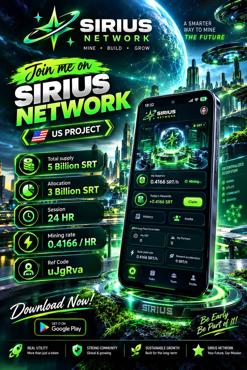 Earl011289's tweet photo. 🔥Join me on Sirius Network🇺🇲

🇺🇲US Project 

Total supply: 5 Billion SRT

Allocation: 3 Billion SRT

Session: 24 HR 

Mining rate :  0.4166/ HR 

👉Ref Code:  uJgRva

Download 👇
https://t.co/9Q1lbLFIGR

Ref Code:  uJgRva

🇺🇲US still leading the Chart https://t.co/zG4u7S6Mmq