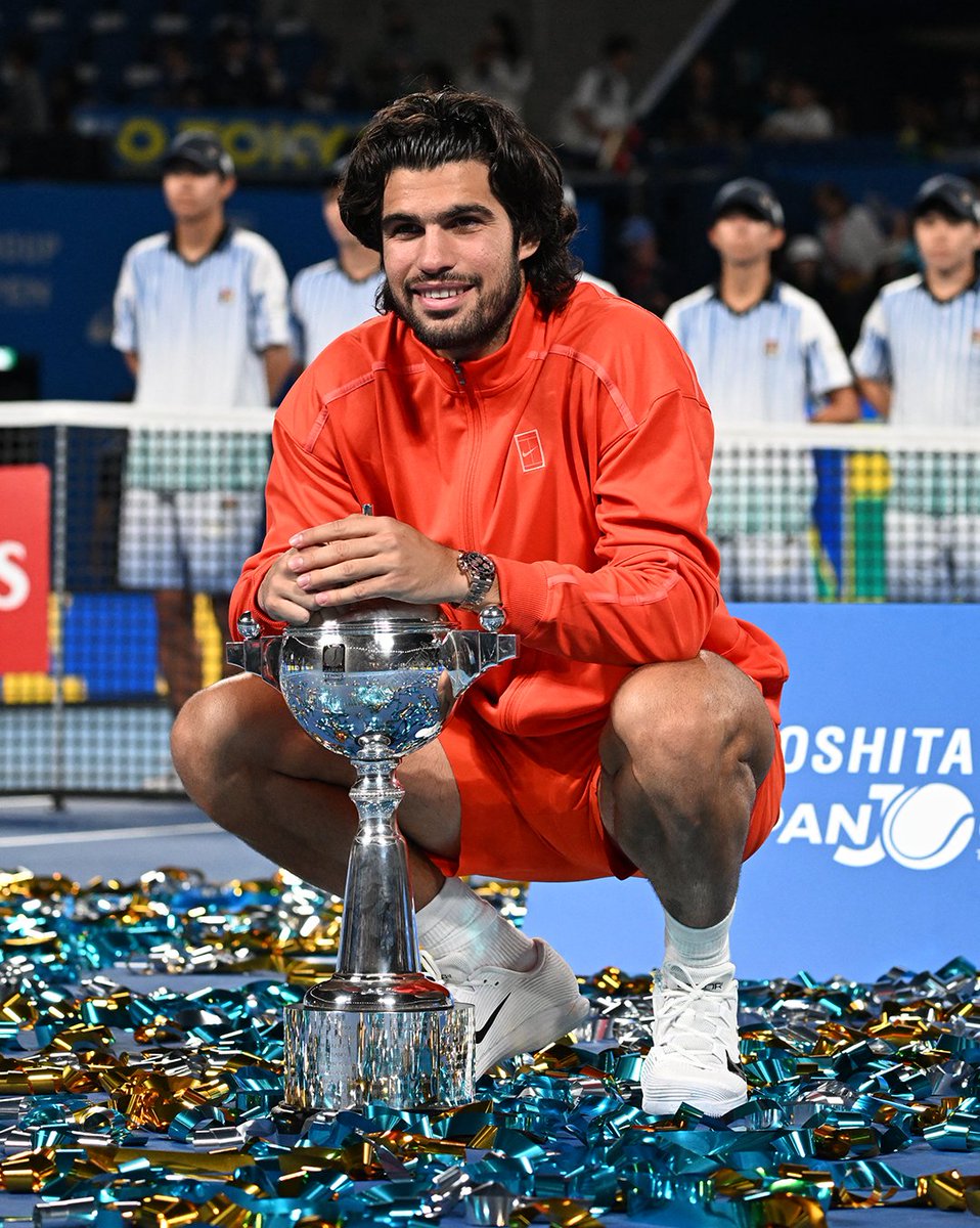 TennisChannel's tweet photo. There’s something about Carlos in Tokyo 🎊

Title successfully defended. 🏆🏆

#KinoshitaJOTennis https://t.co/DILJy7sHXf