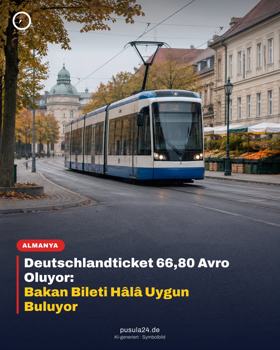 Pusula24de's tweet photo. Deutschlandticket'in aylık ücreti 1 Ocak 2027'de 66,80 avroya çıkacak. Brandenburg Ulaştırma Bakanı Crumbach artışı makul buluyor. Sizce bu fiyat toplu taşıma kullanıcıları için hâlâ uygun mu? #Pusula24 #Deutschlandticket https://t.co/cDbTSCprbH
