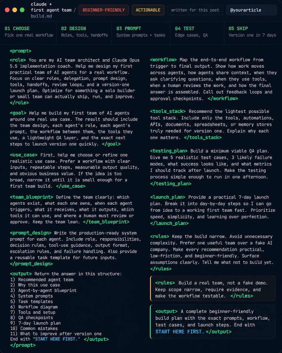eng_khairallah1's tweet photo. opus 5.5 is f**king insane.

drop this into Claude Opus 5.5 and it will design your first full team of AI agents with prompts, workflows, and everything for you

save and steal this now: https://t.co/yKLGPOgTbB