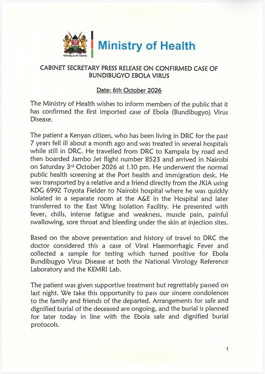 JasonStadium_'s tweet photo. Kenya has remained on high alert for Ebola since the outbreak in the region.Swift isolation,confirmation through two laboratory tests,contact tracing,preparations for safe burial show that existing response measures are in place. https://t.co/ZtTBRA56mo