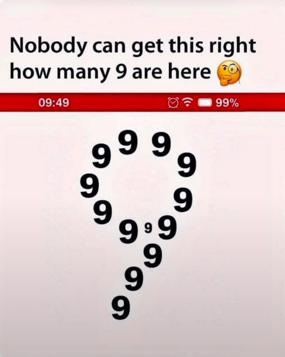 mrdogeus's tweet photo. Nobody can get this right !!

How many 9 are here 🔍😬 https://t.co/kIJSe0epVg