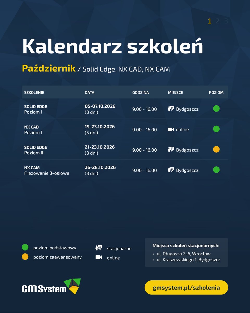 gmsystem2001's tweet photo. Rozwijaj kompetencje CAD/CAM jeszcze w 2026! 🚀
Szkolenia Solid Edge, NX CAD i NX CAM - online oraz stacjonarnie. Terminy: październik–grudzień.

📅 Sprawdź kalendarz i zarezerwuj miejsce:
https://t.co/Oc0FzVpgHF
#SolidEdge #NXCAD #NXCAM
https://t.co/c93fn7kcVb https://t.co/1S9Ats8QPb