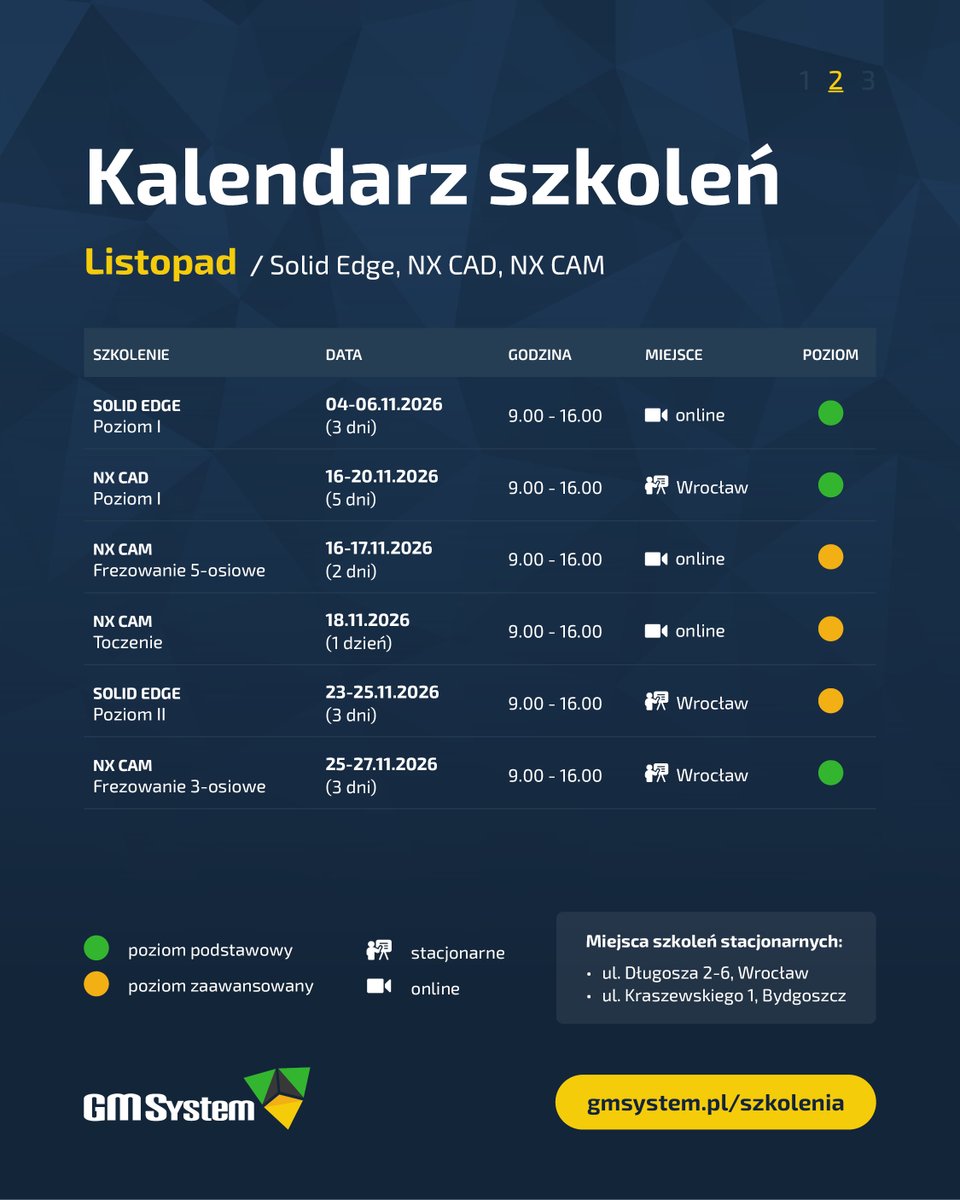 gmsystem2001's tweet photo. Rozwijaj kompetencje CAD/CAM jeszcze w 2026! 🚀
Szkolenia Solid Edge, NX CAD i NX CAM - online oraz stacjonarnie. Terminy: październik–grudzień.

📅 Sprawdź kalendarz i zarezerwuj miejsce:
https://t.co/Oc0FzVpgHF
#SolidEdge #NXCAD #NXCAM
https://t.co/c93fn7kcVb https://t.co/1S9Ats8QPb