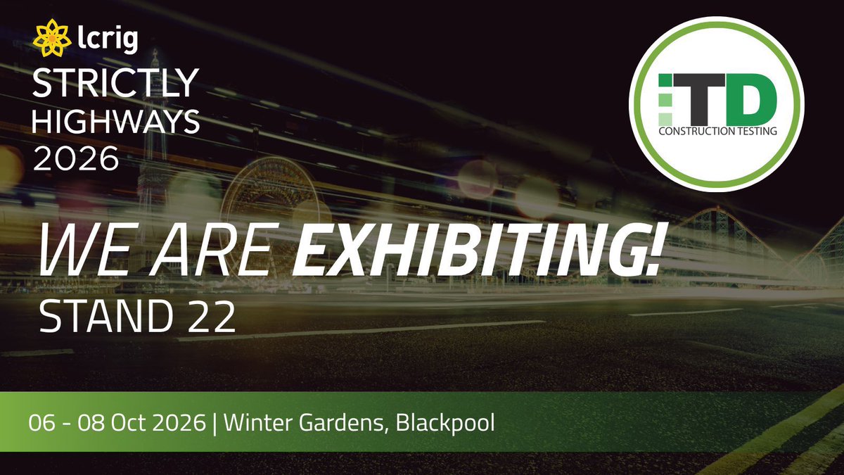 TDConstTesting's tweet photo. Tomorrow and Thursday, we’ll be exhibiting at this years @LCRIGnetwork Strictly Highways event at @WGBpl in Blackpool.

Be sure to stop at stand 22 for a chat with our team, and see how we can support you with our @UKAS accredited testing services.

⚫️🟢

#TD #ensuringqualityinconstruction #UKAS #8011 #testing #laboratory #site #soil #aggregate #concrete #asphalt #bitumen #materialstesting #earthworks #stabilisation #pavements #highways #motorways #structures #construction #civilengineering #socialmedia #X #LCRIG #local #council #roads #strictlyhighways #wintergardens #blackpool