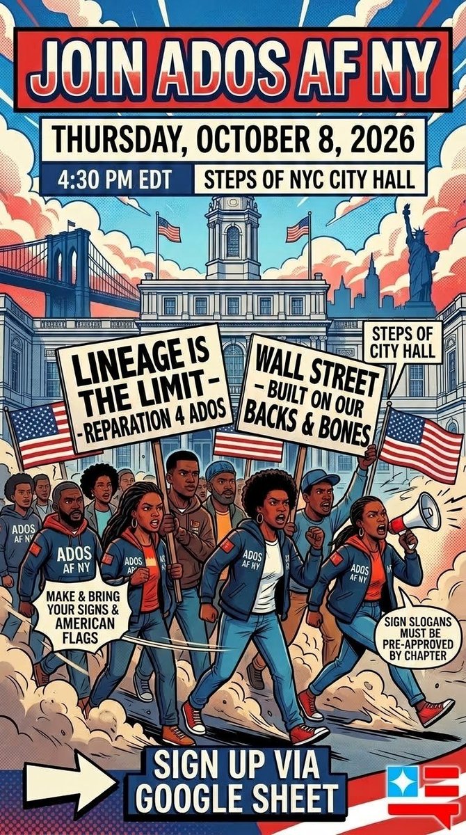 AmericandosN's tweet photo. 🚨 Call 2 Action! 🚨 Come Join Us!🚨

#ADOS #NYC #ADOSAF

Sign-up link: https://t.co/CCURy5XkbK https://t.co/sm7hKiO9FG