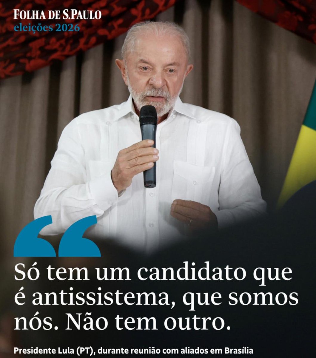 joaoeigen's tweet photo. Esquerdista que se acha antissistema em 2026 é que nem aquele homem de 40-50 anos que fica se forçando a parecer jovem, descolado e "da galera": How do you do, fellow kids?

Mas o curisoso é que o Lula chama o Flávio de "fascista" e "golpista"... então como o Lula pode ser mais antissistema do que o candidato que, segundo ele mesmo, quer litralmente golpear e acabar com o sistema? E como o Lula é mais antissistema se o próprio sistema acabou se movando para destruir a carreira do seu arqui-inimigo?

Esse velho acabado não está conseguindo aceitar o fato que toda a sua vida política, projeto revolucionário continental e ocupação de espaços no Estado serviram para... nada. É um anacronismo ambulante, pronto para cair na lata de lixo da história.