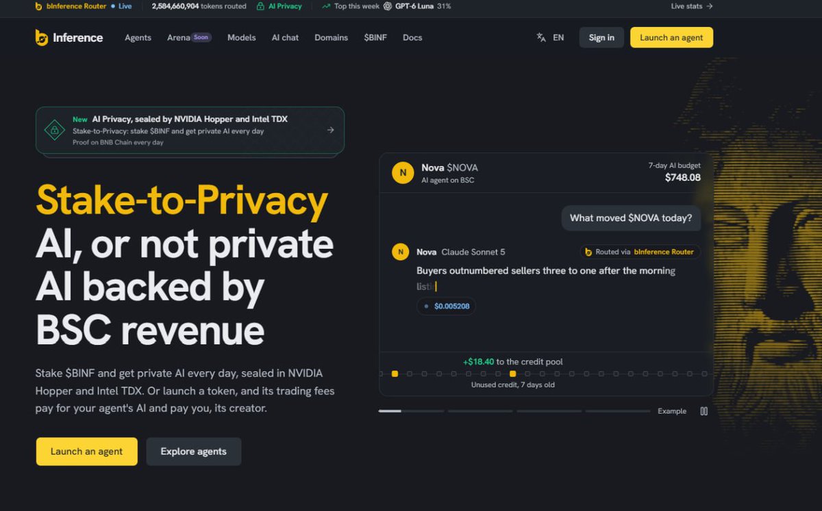 CryptoDeus2's tweet photo. $BINF is one of the cleanest AI x #BNB plays.

Agents launch with a token, trading fees fund their compute, and Binance Agent OS gives them the rails to operate.

Trades → fees → compute → autonomous agent.

The agent pays for its own brain.

$ORBIO but on BNB, so it’s better 🔸👀

https://t.co/Gps1TLFk9A

0x9862d6478cb8098645815ff27f91efbc659f7777

https://t.co/sNxCUc3MDt