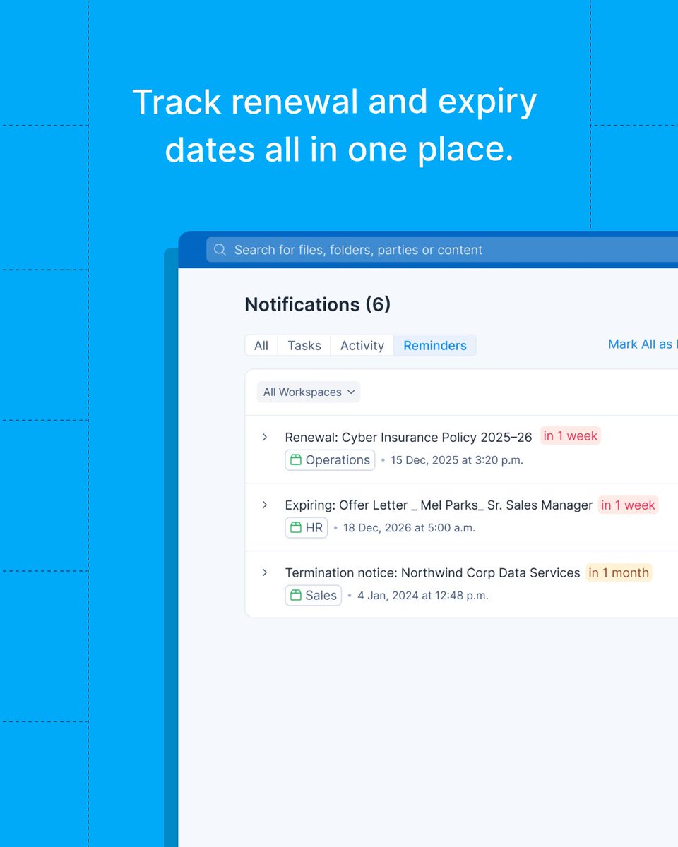 GetSigneasy's tweet photo. Q4 is here.

So are budgets, planning, renewals… and a whole lot of deadlines.

Renewal Reminders help your legal and ops teams stay ahead of renewal, expiry, and termination dates.

So your team always knows what’s coming, what’s pending, and what needs attention. https://t.co/SnTCSkGqsK