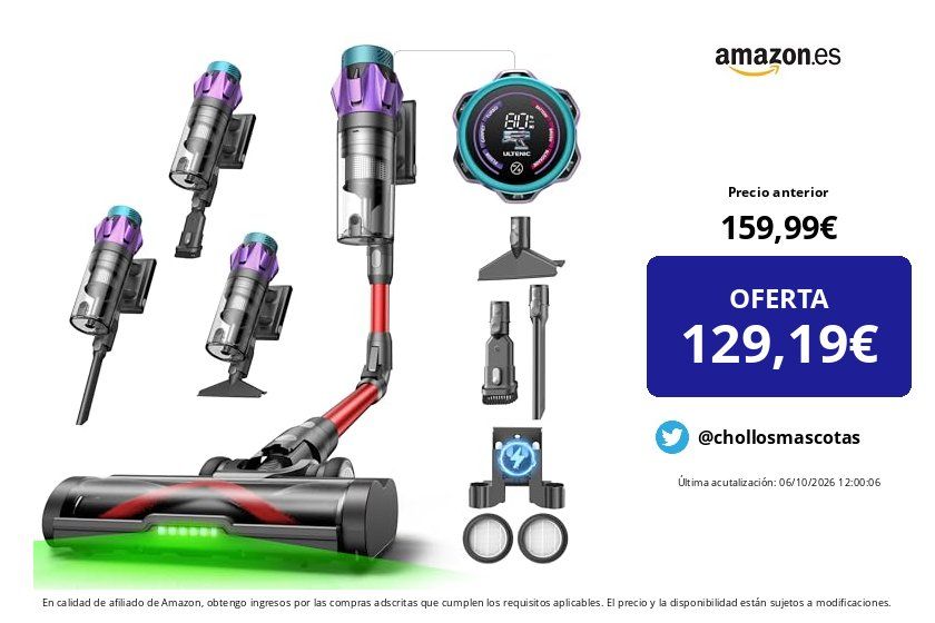 ChollosMascotas's tweet photo. ❌ Precio anterior: 159,99 €
💶 OFERTA: 129,19 € (-19%)
✅ Cómpralo aquí 👉 https://t.co/5uI1Jiy9Px
Ultenic U18Pro Aspiradora sin Cable 55Kpa/80Mins, Sistema Multiciclón
#aspirador #aspiradora https://t.co/z8oVj7aGeR