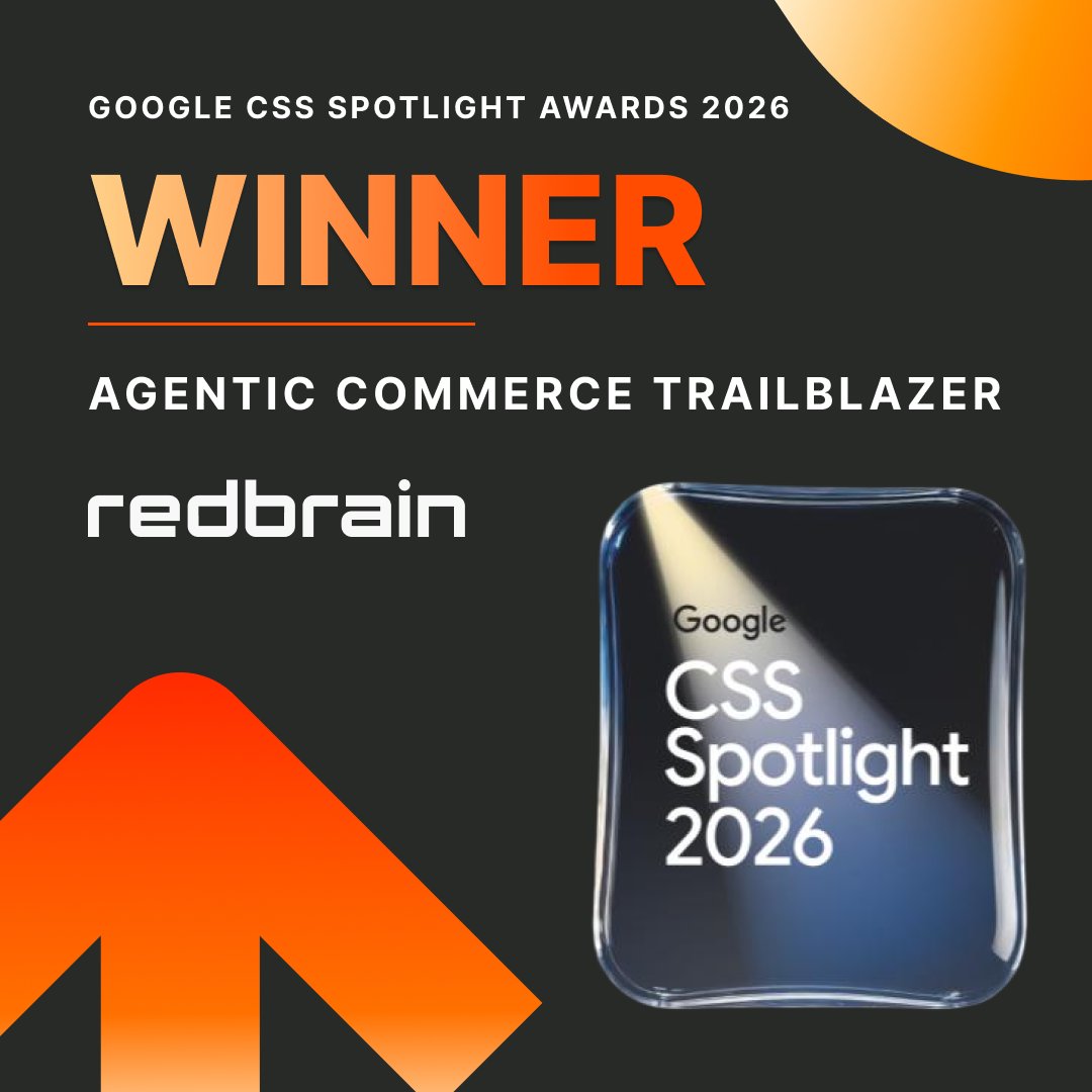 RedbrainGlobal's tweet photo. Three years. Three @google CSS Spotlight Award wins 🏆 We're proud to be winners of the new Agentic Commerce Trailblazer category. Our AI feed optimiser tool enriches product data at scale: +2% impressions and +5% AOV. Richer data matching products to the right shoppers. https://t.co/ZzUXVzdI42