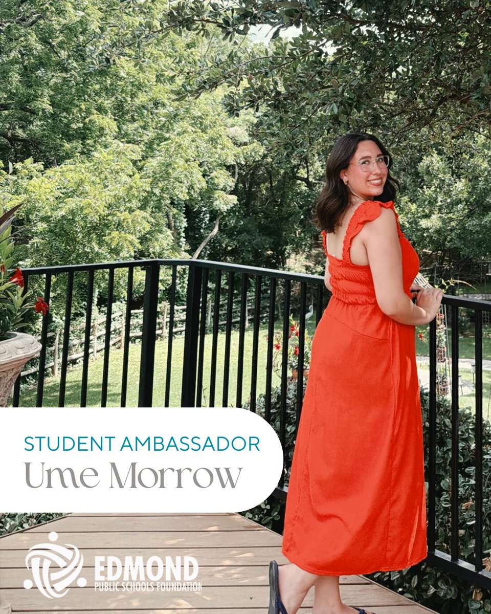 EdmondPSF's tweet photo. Say hello to Ume Morrow!
Ume is an 11th grader at Edmond North and is joining the Edmond Public Schools Foundation Student Ambassador program for the first time!
We're excited to have her on the team!
#EPSFoundation #Leadership #EPSFStudentAmbassadors #OneEdmond https://t.co/aFRdrIanhb