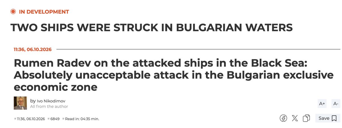 TapeSignal's tweet photo. 🟠 Bulgarian PM says two ships struck by drones in the Black Sea, one sunk with crew missing

Oil and grain shipping risk premiums rise on fresh attacks in Black Sea lanes

Impact: Bearish shipping, oil https://t.co/JvY89wMg2X