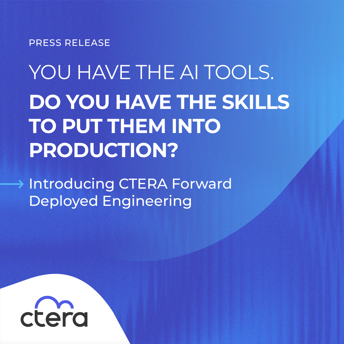 CTERA's tweet photo. Enterprises aren’t short of AI tools. Putting them to work on real data is the challenge.

CTERA’s new Forward Deployed Engineering service helps customer teams turn AI use cases into production workflows.

Read the announcement: https://t.co/JUZtcslStR

#EnterpriseAI #CTERA https://t.co/l2Efk6IiAJ