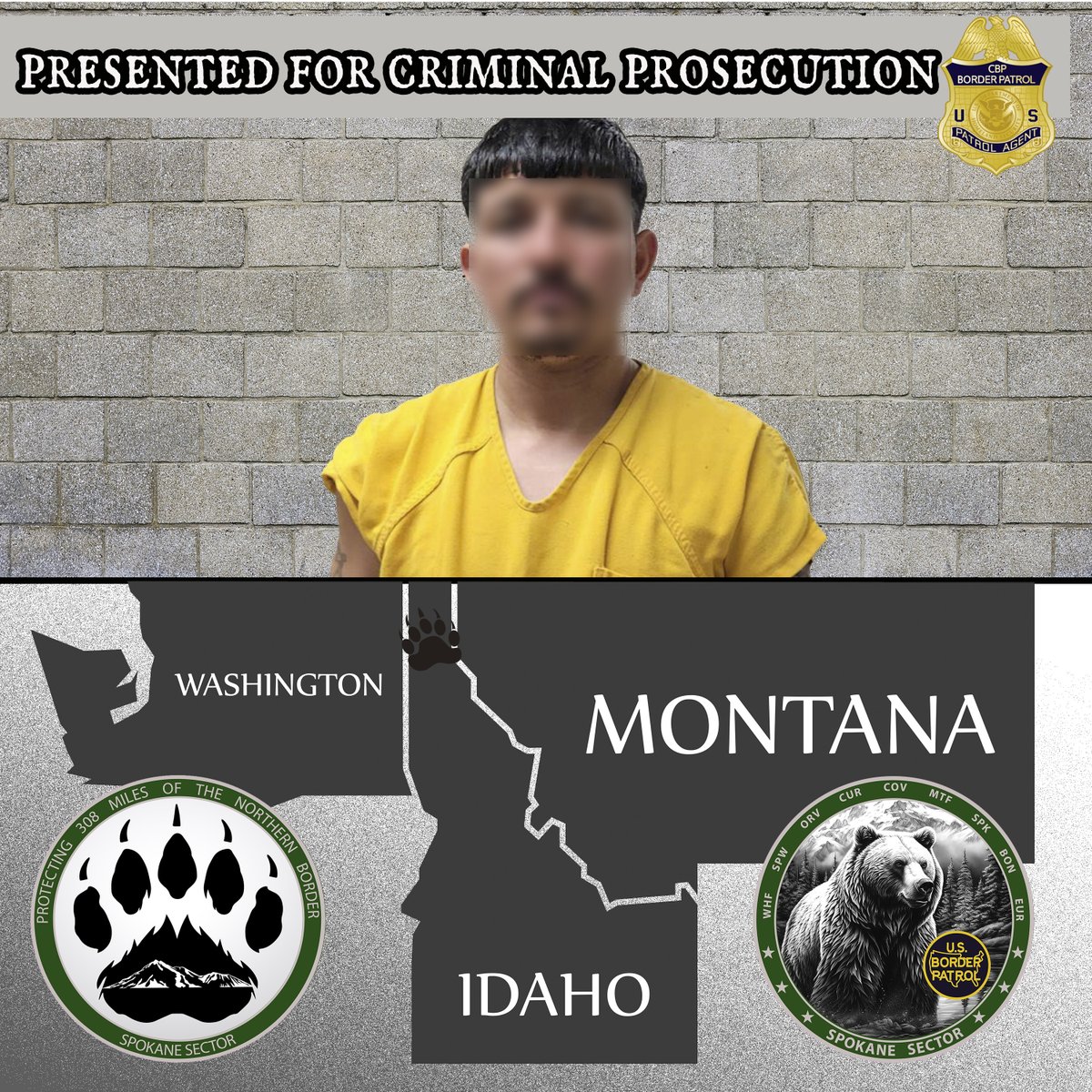 USBPChiefSPW's tweet photo. Spokane BPAs identified and arrested a Salvadorian national w/ a Final Order of Removal from the U.S. The subject has prior convictions for DUIs and possession of a controlled substance and is now facing federal criminal charges.
#SpokaneSector #HonorFirst #BorderSecurity https://t.co/H75STbnqDo