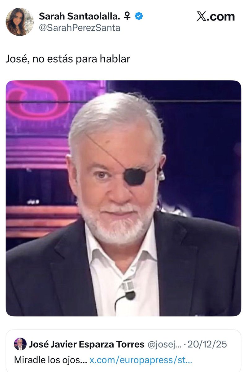 anon_c0r's tweet photo. Esparza perdió un ojo por un cáncer, pero a Sarah le pareció divertidísimo hacer un chiste sobre ello. https://t.co/OWvW3GkwGL