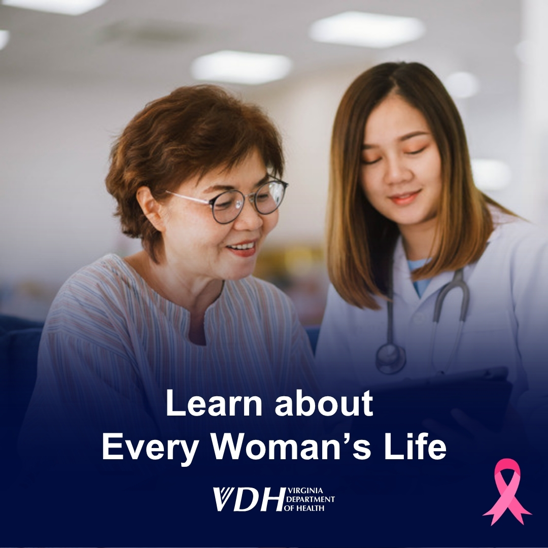 VDHgov's tweet photo. Breast cancer is the most common cancer diagnosed in Virginia. Early detection is key! Learn about free breast screening services through the #EveryWomansLife program at https://t.co/I6DpwqVCfO  #BreastCancerAwareness #CancerPrevention #FreeScreening https://t.co/rQkAbZEevY