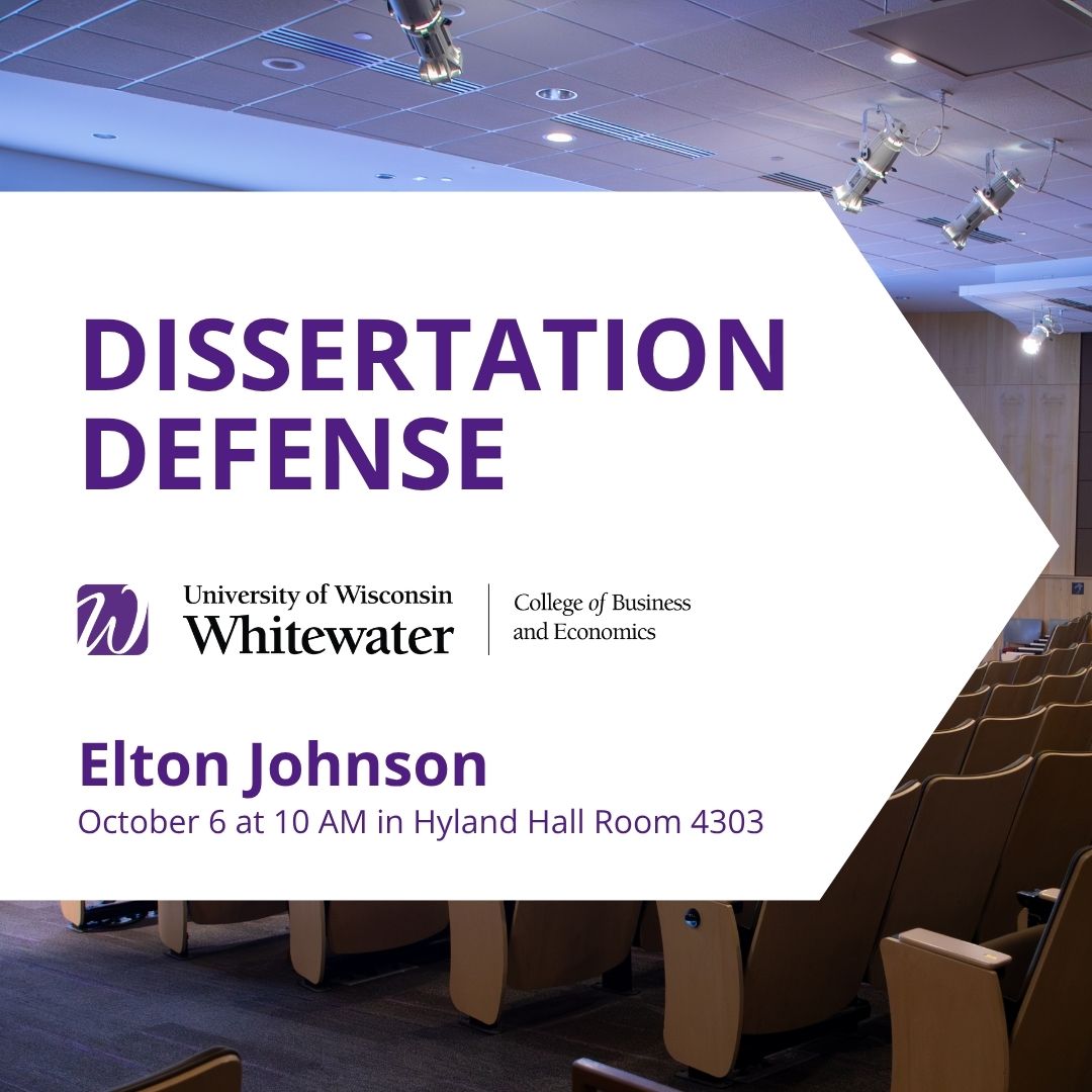 UWWCoBE's tweet photo. Join us as Elton presents his research and reaches this exciting academic milestone. The defense will take place October 6 at 10 a.m. in Hyland Hall, Room 4303.
Click the link to watch virtually: https://t.co/zE0ibNduGj
#UWWCoBE #CoBE #UWW https://t.co/HAWHqtaDNk