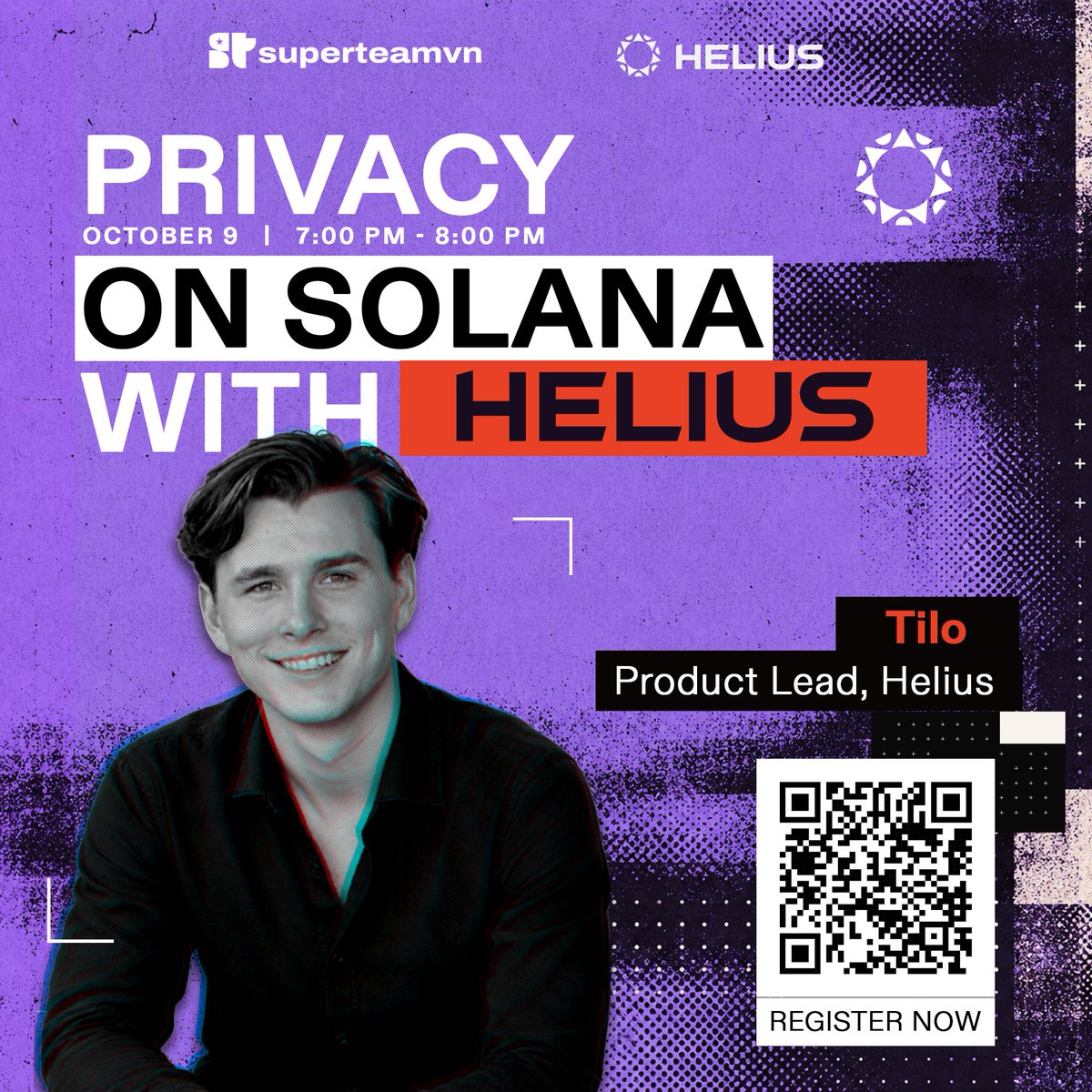 SuperteamVN's tweet photo. Privacy on Solana. Built for speed. 🔒⚡

Join Helius Product Lead @tilo_cpn for “Privacy on Solana with Helius” with @HeliusPrivacy and SuperteamVN.

Explore Solana Privacy Rings, discover use cases, and get actionable feedback for your next build.

Get the details &amp; register👇 https://t.co/gvGoIj3l6o