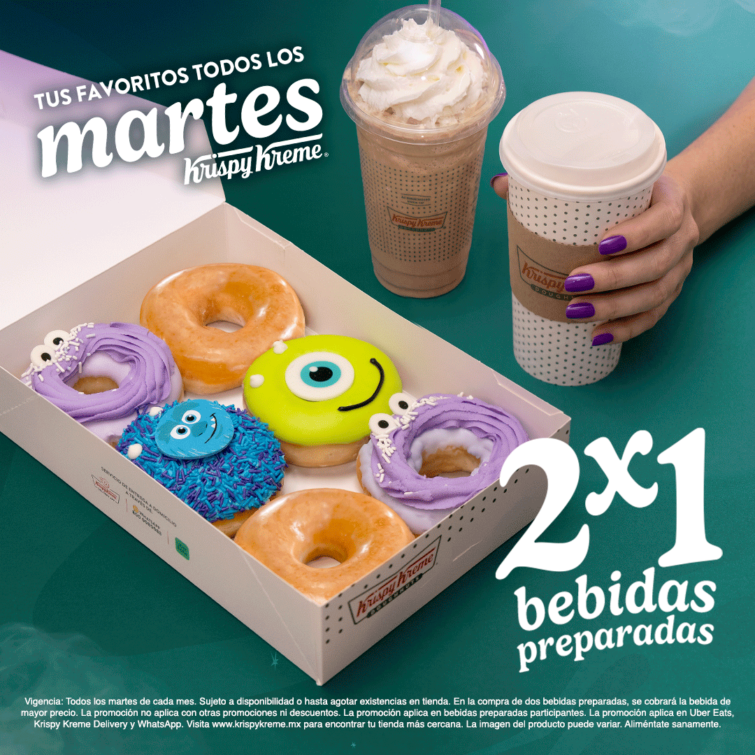 krispykrememx's tweet photo. 🧋🥤¡MARTES para compartir tu bebida favorita y media docena de donas de la nueva temporada! 💜💚🩵 
Disfruta el 2x1 en bebidas preparadas en todas nuestras tiendas y a domicilio pidiendo por Uber Eats o Krispy Kreme Delivery 📱🛵 https://t.co/FFTMcmrcKb