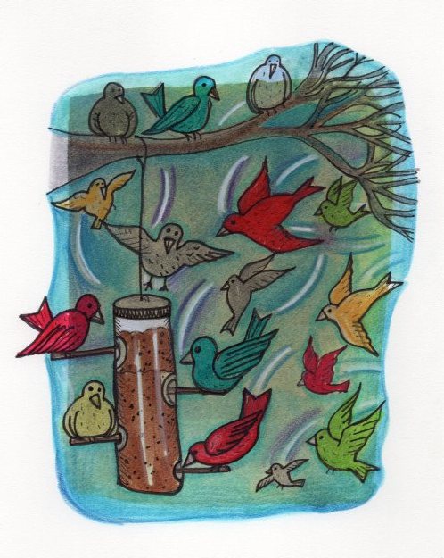 drawstuff's tweet photo. The gang needs plenty of fuel this time of year. #headingsouth #birdfeedingstation #nancycarlsonstudios https://t.co/SGUssovsDV