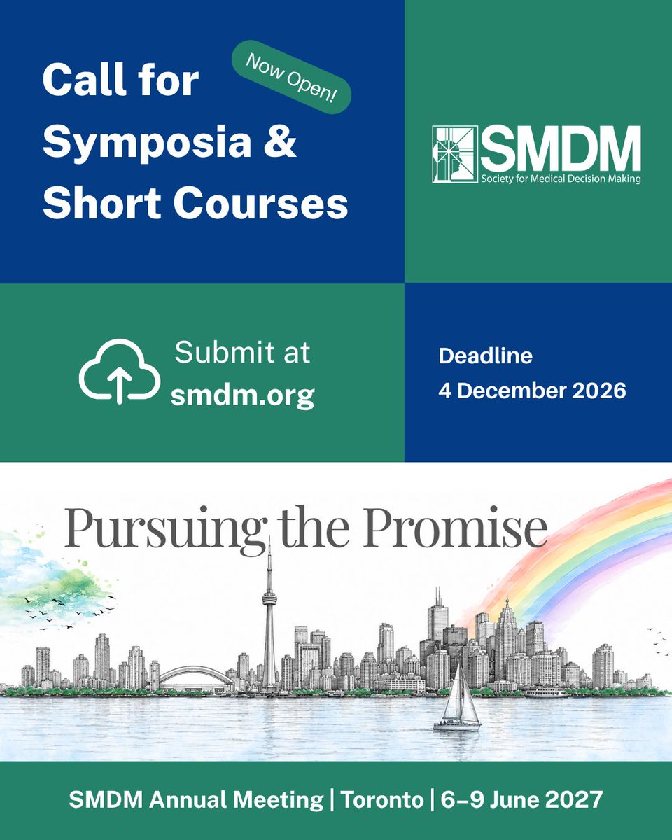 socmdm's tweet photo. The call for symposia and short courses for the 49th SMDM Annual Meeting is now open! Submit by 4 December 2026.
🔗 Short courses: https://t.co/QbxaafkgQK
🔗 Symposia: https://t.co/y2C9rQXChr

Have expertise to share? We'd love to see your proposal. #SMDM27 https://t.co/gjM9YATVAz