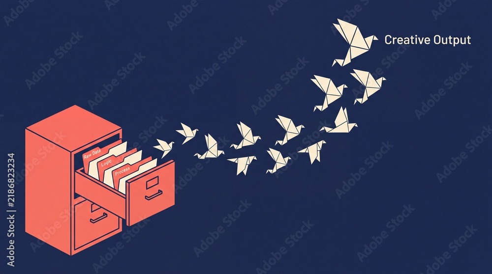 deep_vision27's tweet photo. https://t.co/YKdrvnMJwX
Conceptual illustration of data transformation from a filing cabinet into flying origami birds representing creative output
#creativeoutput #data #rawdata #logic #process #transformation #origami #birds #flying #filingcabinet #folders #creativity #idea https://t.co/PG0hZXNnSY