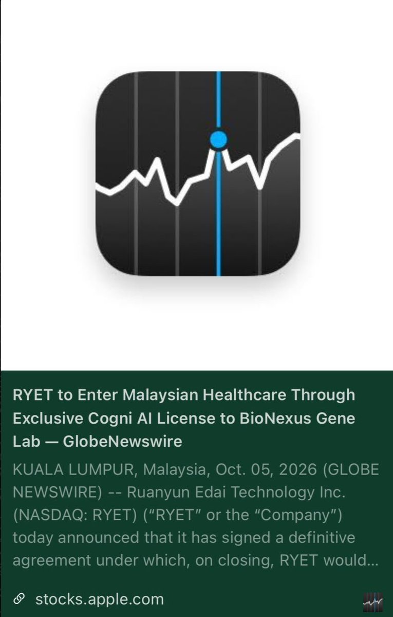 whaditizzz's tweet photo. BREAKING: $RYET just added a completely new business lane in Malaysia.

The company announced an agreement with BioNexus Gene Lab that brings Cogni AI into healthcare, moving the technology beyond education and enterprise use cases https://t.co/TxJpAlB1M6
