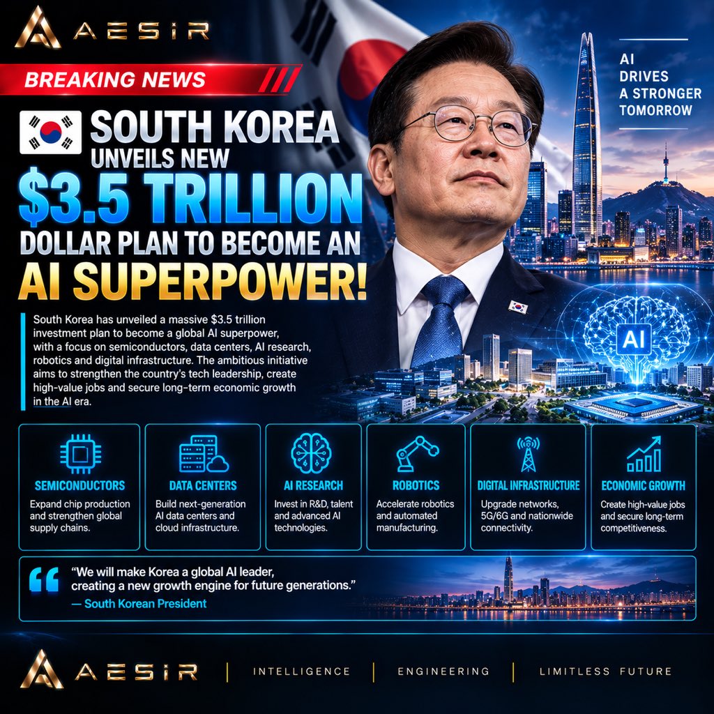 AESIRusa's tweet photo. 🚨 JUST IN: 🇰🇷 South Korea Unveils New $3.5 TRILLION Dollar Plan to Become an AI SUPERPOWER! https://t.co/IobyQ6DQKf