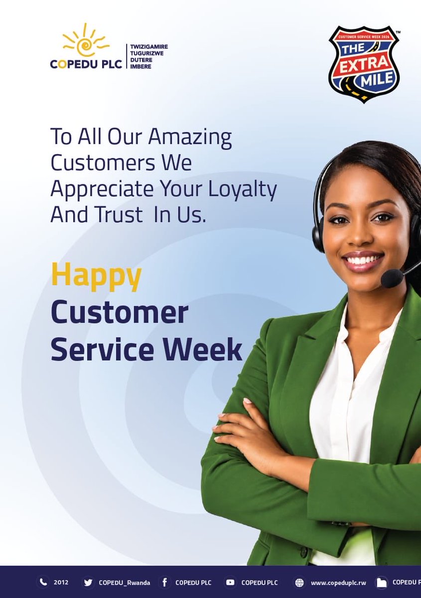 CopeduPlc's tweet photo. This week, we celebrate You! — You our valued
client.
Thank you for trusting us, choosing us, and giving us the opportunity to serve you every day.

Happy Customer service week ❤️ https://t.co/XZWOsT72t6