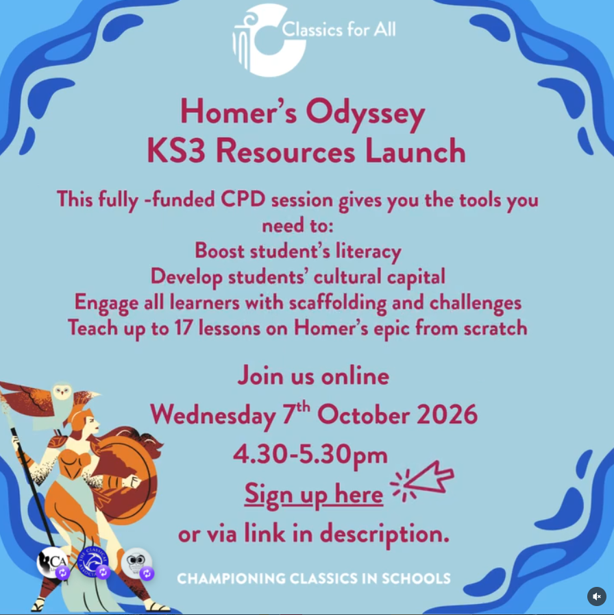classicsforall's tweet photo. Enjoyed watching The Odyssey this summer?
Join us to access our resources for English &amp; History teachers includes:
Greek myths &amp; culture
Literacy-rich lessons
Built-in differentiation
Creative writing opportunities
Fully funded CPD. Ready to use. Sign up here in comments below https://t.co/WapcAUnONZ