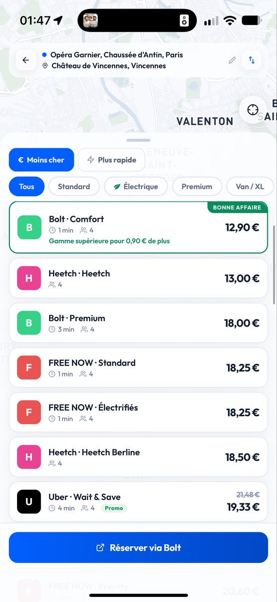 Optirideco's tweet photo. @pooja_bhaumik €130 for a €30 ride? 💀
Always compare Uber &amp; Bolt before you book.
OptiRide exists for a reason. 👀🚗 https://t.co/fbNwdTn4SB