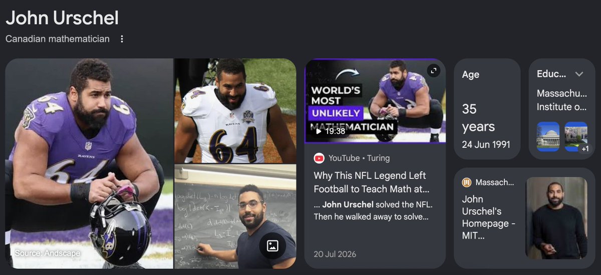 ysbhalgat's tweet photo. FYI this is John Urschel

he's a former NFL player, and currently an assistant professor of Mathematics at @MIT https://t.co/rhC7NvYBXl