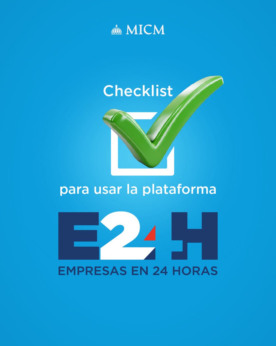 MIC_RD's tweet photo. ¿Deseas usar el nuevo servicio de Empresas en 24 Horas y no sabes por dónde empezar? 

Arranca con este checklist y luego entra a https://t.co/pNGJBhIxnp para crear tu solicitud. 

#AlgoSencillo #E24H
@OGTICRDO, @DGii, @OnapiRD, @camarasd. https://t.co/Ce8QdW8hk9