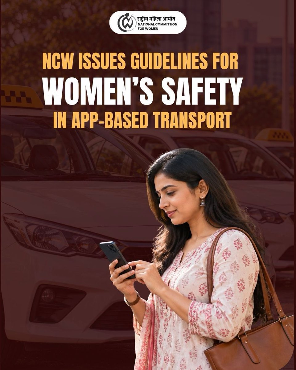 NCWIndia's tweet photo. 1/3
The National Commission for Women has issued guidelines aimed at strengthening safety and security measures for women using app-based transport services.
#NCW #NationalCommissionForWomen #WomensSafety #SafeMobility #AppBasedTransport https://t.co/gXcjUbaqOl