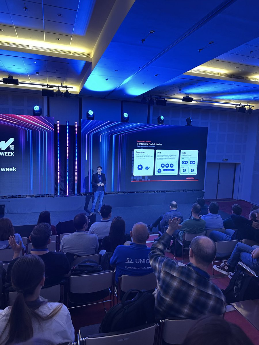 bigdataweek's tweet photo. 🔵 Florian Thürk, Sr. Solutions Architect @cloudera examines a Kubernetes platform that appeared ~95% full while actual usage was ~15%. Lower requests helped cut reserved memory by ~55–60%, with overcommit and SLAs still part of the decision. 
#bigdataweek #bdw2026 #bdwbucharest https://t.co/ZJBbetQNSy