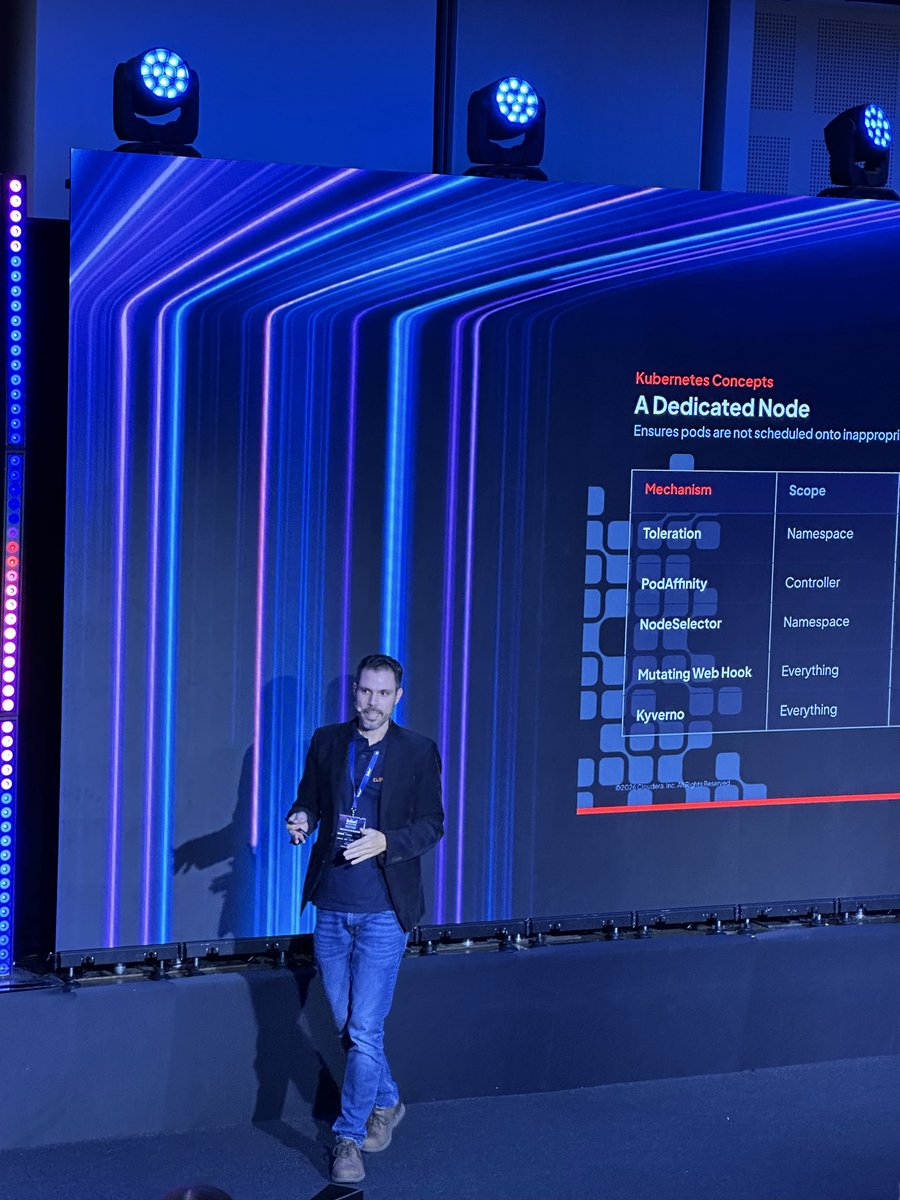 bigdataweek's tweet photo. 🔵 Florian Thürk, Sr. Solutions Architect @cloudera examines a Kubernetes platform that appeared ~95% full while actual usage was ~15%. Lower requests helped cut reserved memory by ~55–60%, with overcommit and SLAs still part of the decision. 
#bigdataweek #bdw2026 #bdwbucharest https://t.co/ZJBbetQNSy