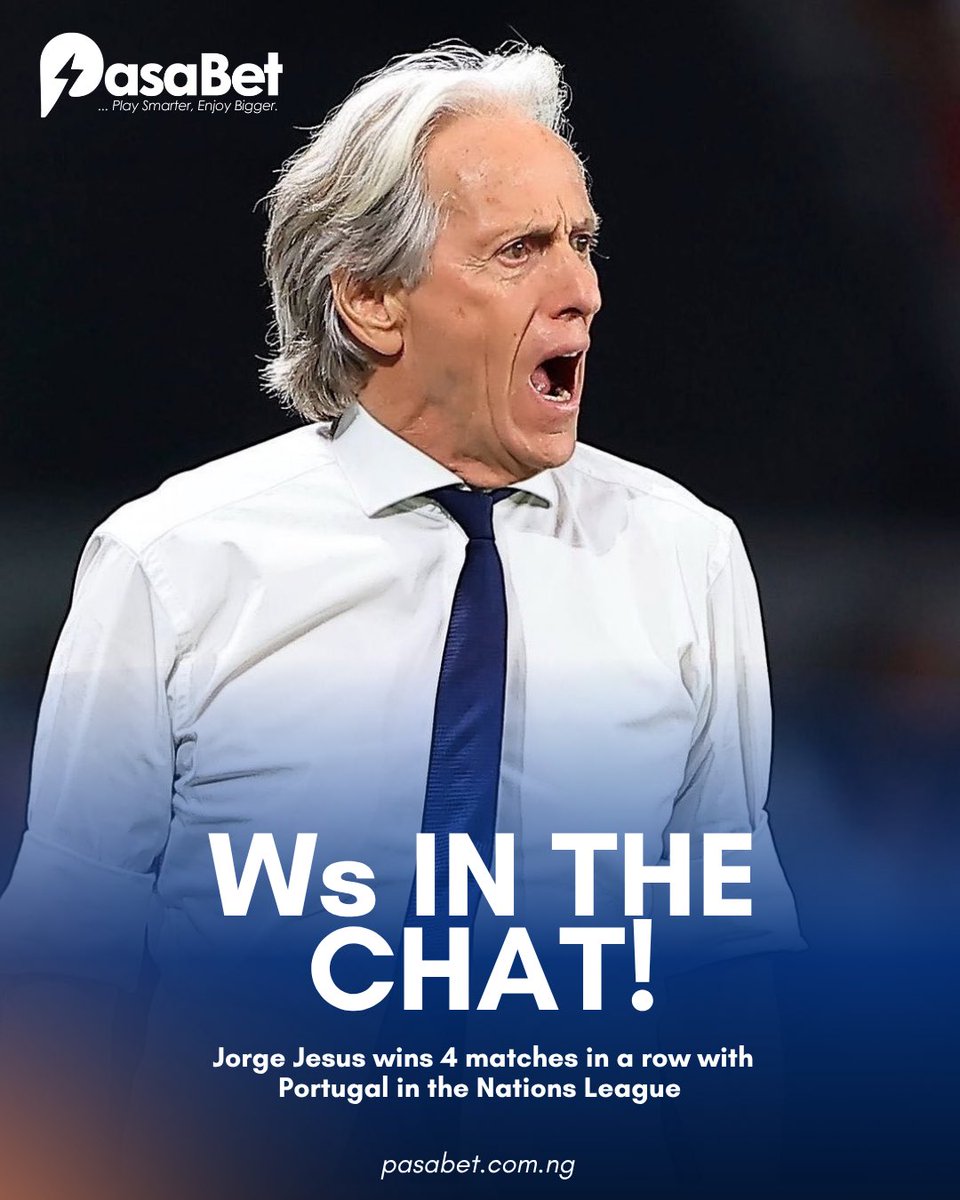 pasabethq's tweet photo. Jorge Jesus has made a perfect start as manager of the Portugal national team, winning all four of his first four games and securing a spot in the UEFA Nations League quarterfinals. https://t.co/t4AIIwcEHm
