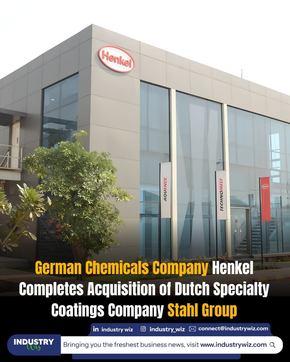 Industry_wiz's tweet photo. Henkel has completed its acquisition of Netherlands-based specialty coatings company R. STAHL Group, effective 1 October 2026.

https://t.co/OE9zGS3F4M

#Henkel #StahlGroup #SpecialtyCoatings #AdhesiveTechnologies #Chemicals #Manufacturing #IndustryWiz https://t.co/q751GophKN