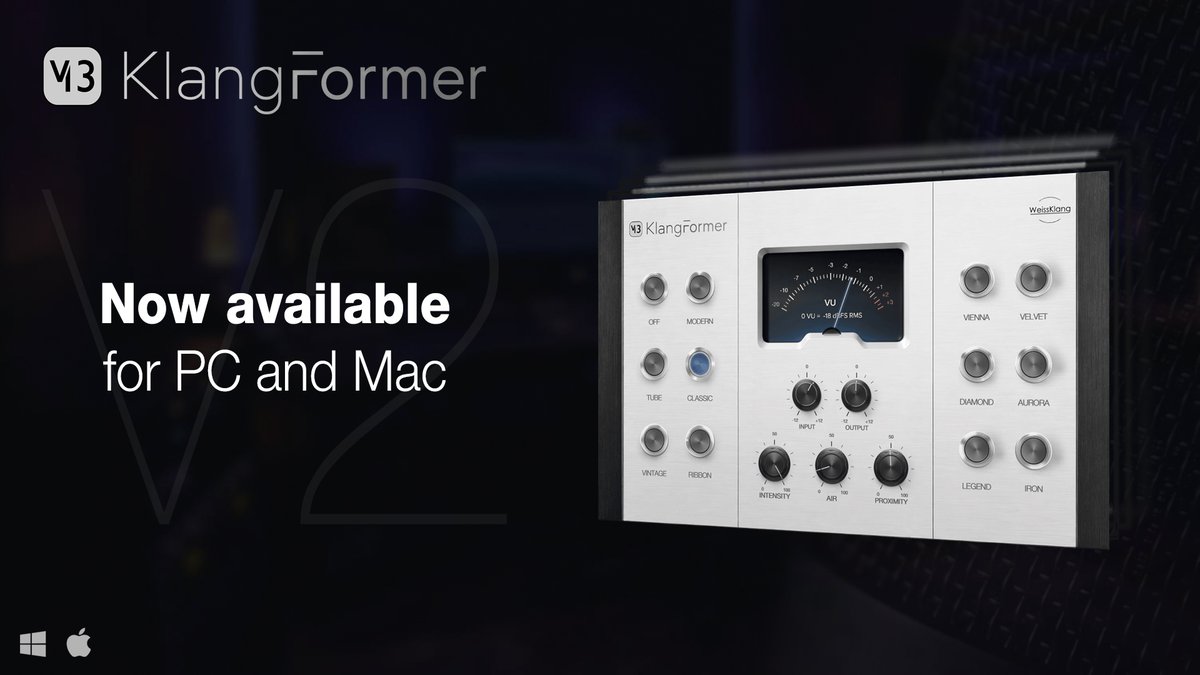 WeissKlang's tweet photo. Out now: WeissKlang V13 KlangFormer V2 

One V13. Eleven microphones.  

Available now as VST3, Audio Unit and AAX for macOS and Windows.  

Download and learn more: https://t.co/fHfnrpg8f8 

#weissklang #klangformer #v13 #plugin #vst #microphone #recordingstudio https://t.co/zhqr8AVg5b