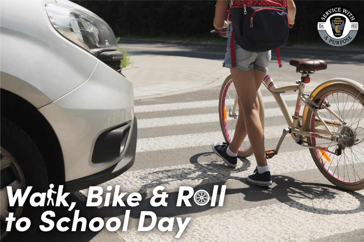 OSHP's tweet photo. Celebrate #WalkBikeRollToSchoolDay by giving our young walkers, bikers and rollers the space and safety they deserve! Stay alert, slow down and help keep our community moving safely together. 🚶‍♂️🚴 https://t.co/Q7aRsGRgMf