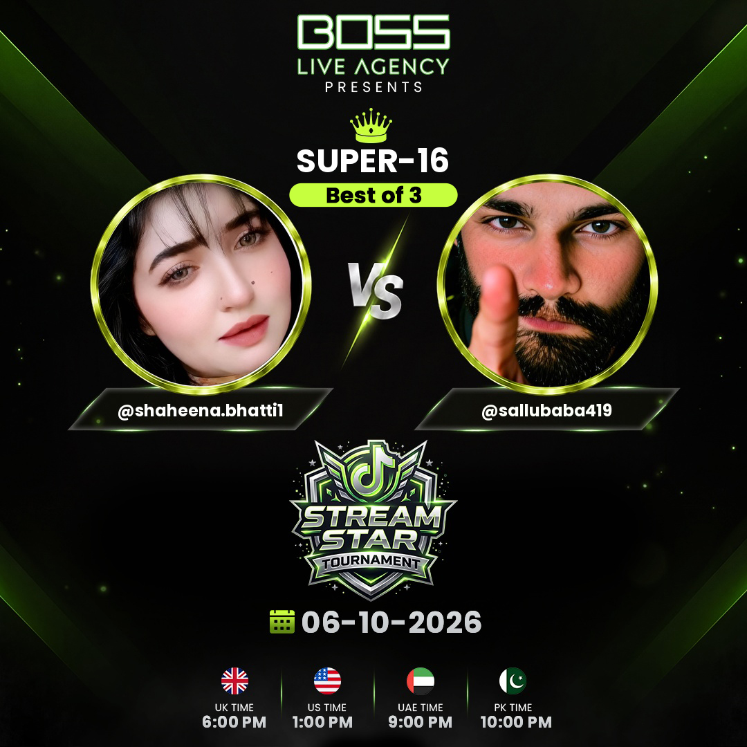 bossliveagencyu's tweet photo. βοΈ SUPER-16 | BEST OF 3 βοΈ
Presented by BOSS Live Agency
@ shaheena.bhatti1 vs @ sallubaba419
Win two rounds to advance, lose two and it's over! π₯
π
06-10-2026
PK: 10:00 PM | UK: 6:00 PM
US: 1:00 PM | UAE: 9:00 PM
#Super16 #StreamStarTournament #BossNaveed #TikTokLive https://t.co/fQBBvUUocK