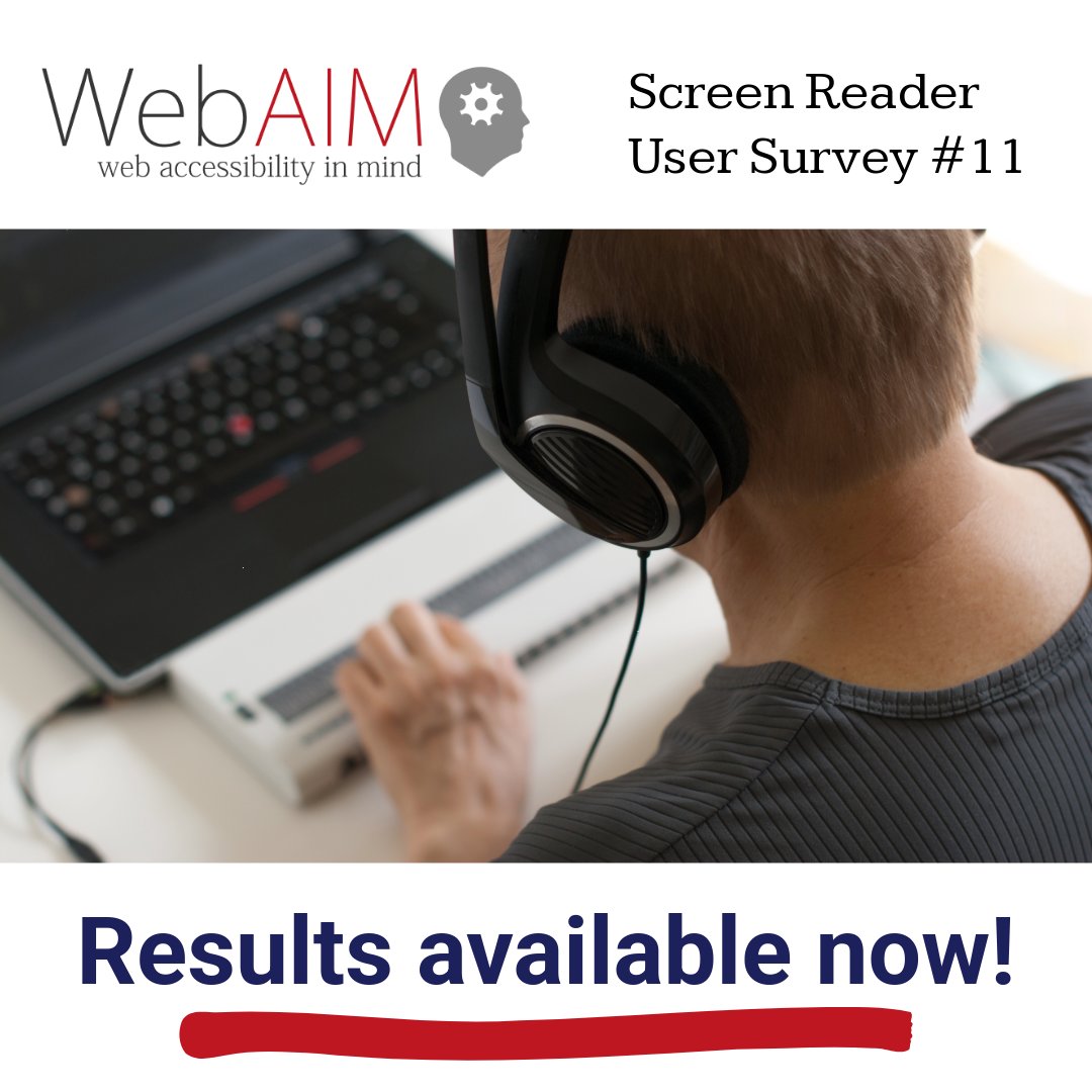 webaim's tweet photo. WebAIM Screen Reader User Survey #11 results are now available.

For more than a decade, the survey has helped the #accessibility community understand #ScreenReader use and web experiences.

Explore the latest results: https://t.co/w7nkrYX0O2

What stands out to you?

#a11y https://t.co/CQ0ko0EigM