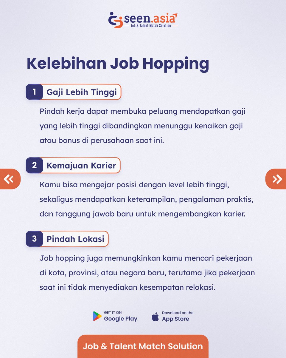 Seen_Asia's tweet photo. Job Hopping Gak Selalu Buruk, Ini Kelebihannya! 💼

Kalau dilakukan dengan alasan yang tepat, job hopping bisa membawa peluang baru untuk kariermu. CEK selengkapnya di bawah ini! 👇

SAVE &amp; FOLLOW untuk tips dunia kerja lainnya!😆

Good luck! 🚀 https://t.co/D4cgYq15Fh