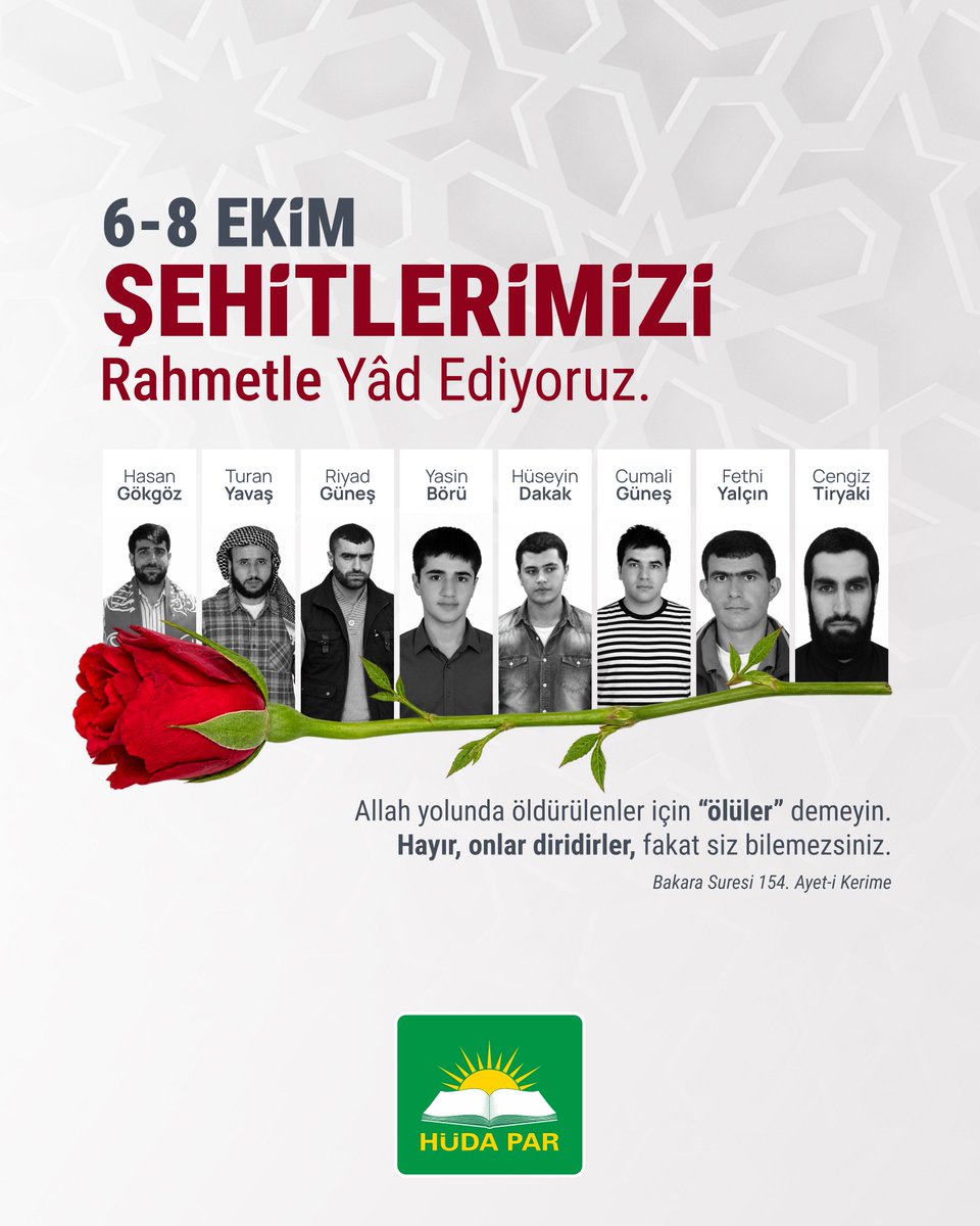 HurDavaPartisi's tweet photo. 6-8 Ekim 2014'de yoksullara kurban eti dağıtırken vahşice katledilen Yasin Börü, Hüseyin Dakak, Hasan Gökgöz, Riyad Güneş ile aynı günlerde katledilen Turan Yavaş, Cumali Güneş, Fethi Yalçın, Cengiz Tiryaki ve diğer tüm şehitlerimizi rahmetle yâd ediyoruz.

Katilleri ve azmettirenleri lanetliyor, seyirci kalanları Allah’a havale ediyoruz.